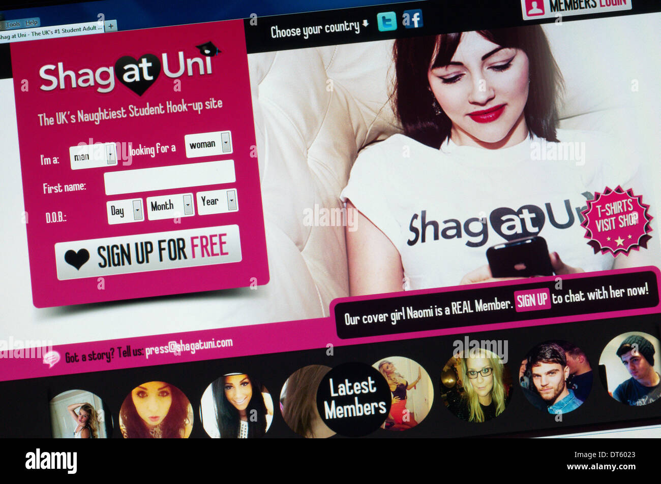 The home page of Shag at Uni, the self-styled 'UK's naughtiest student hook-up site'. Stock Photo