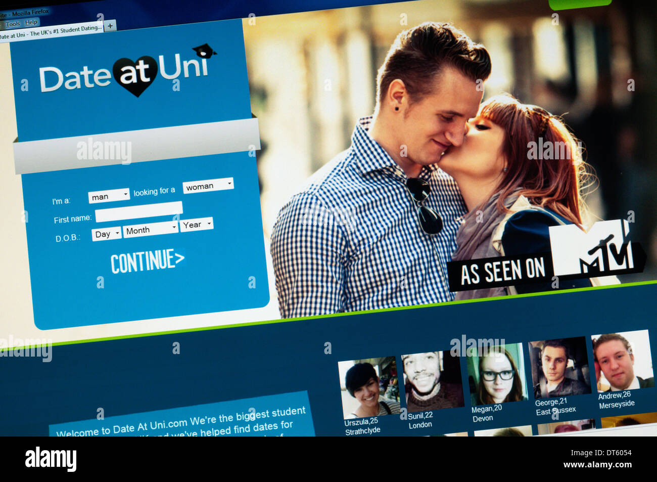 The home page of the Date at Uni online student dating website. Stock Photo