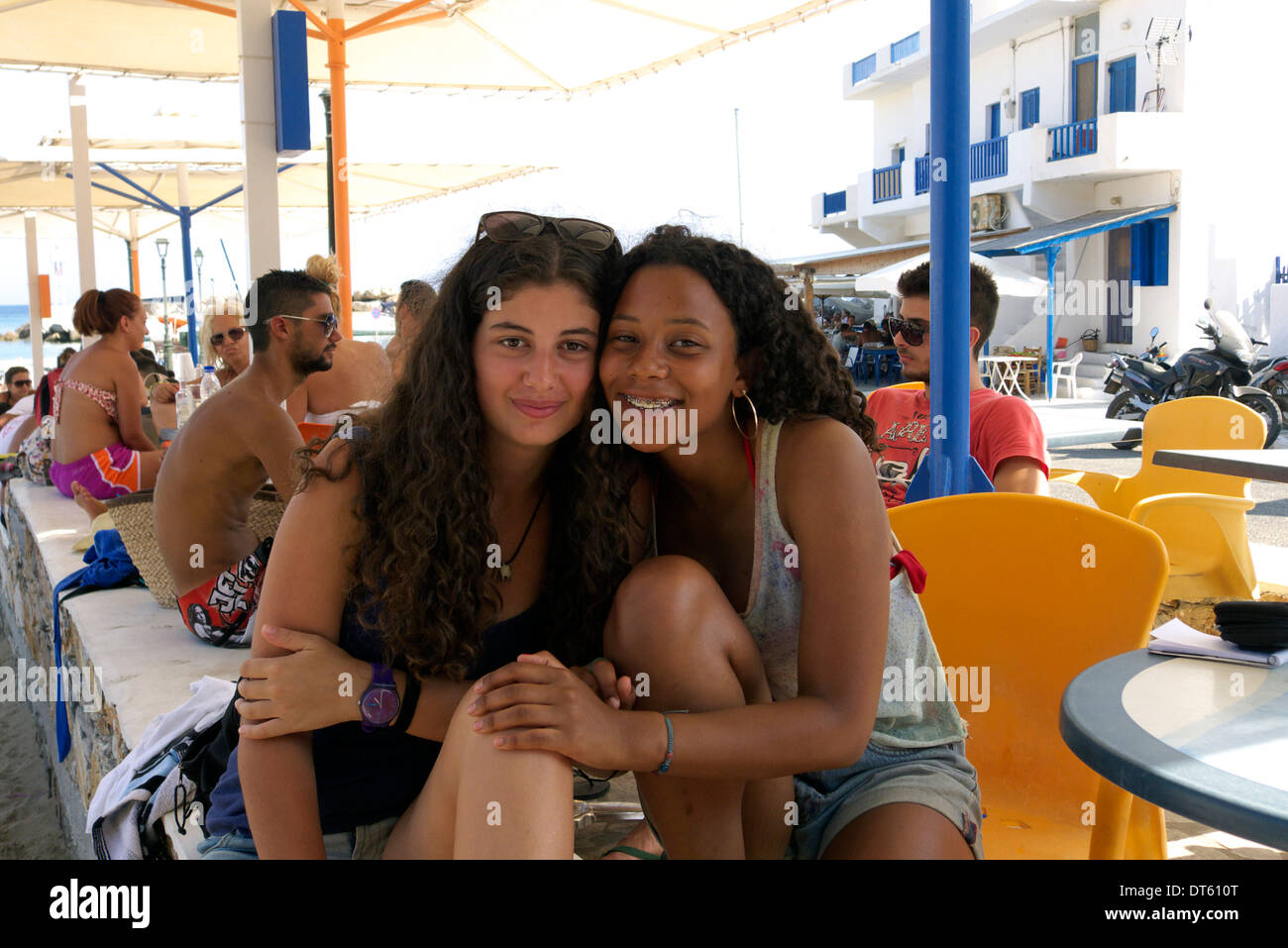greece cyclades sikinos two teenage girls Stock Photo