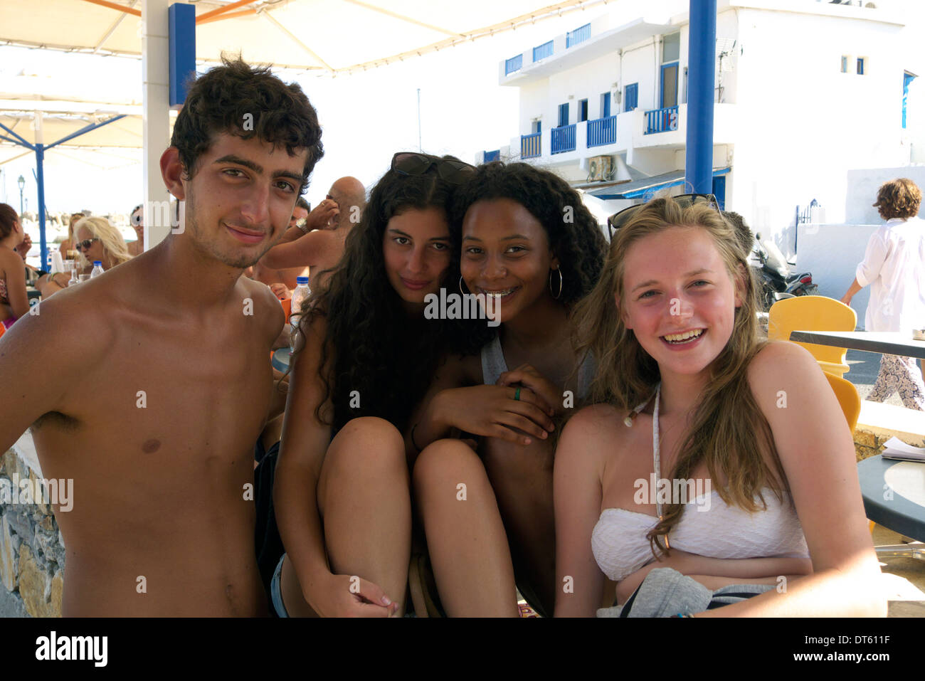 greece cyclades sikinos a group of teenagers Stock Photo