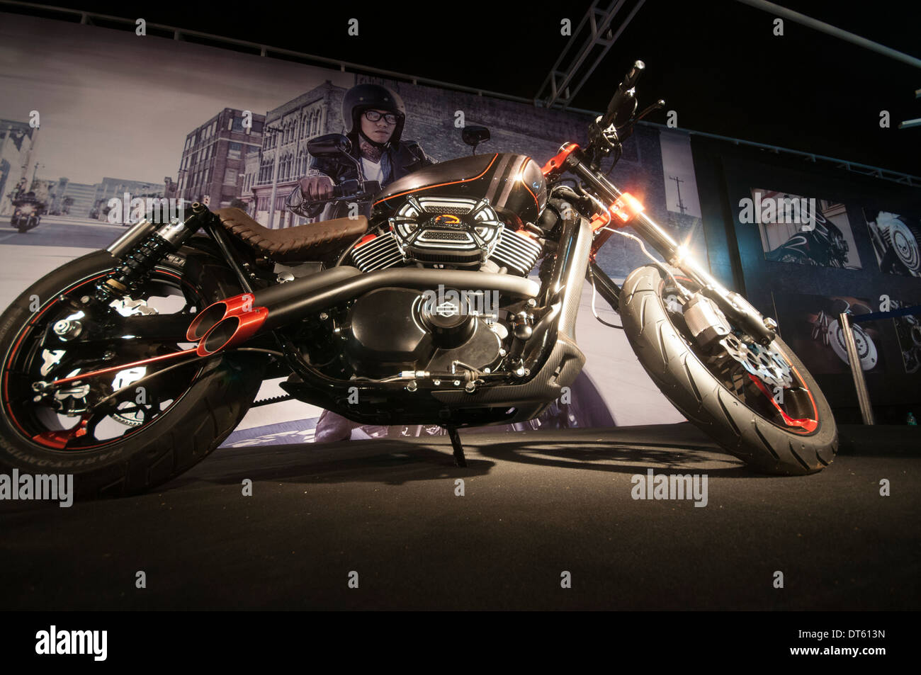 Harley Davidson 750 cc street bike launched at the India Bike Week held at Vagator Beach Goa, which is a festival of superbikes. Stock Photo