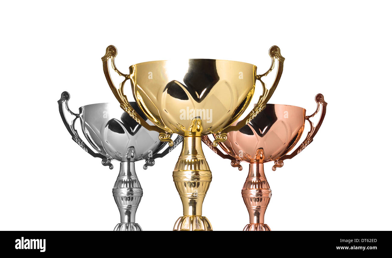 close up champion trophies. Isolated on white background Stock Photo