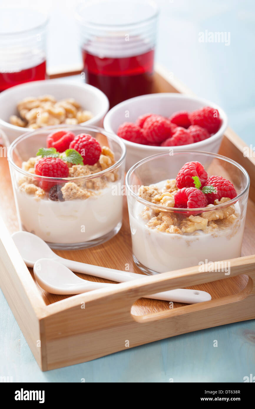 healthy breakfast with yogurt granola and raspberry Stock Photo - Alamy