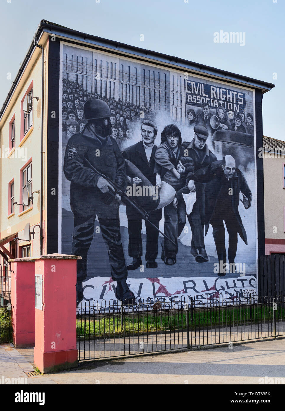 Ireland, Derry, The People's Gallery series of murals in the Bogside, Mural known as Bloody Sunday Mural. Stock Photo