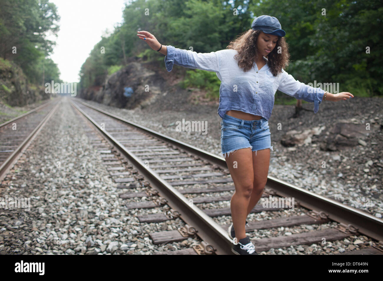 Naked Girl Railway Line Telegraph 