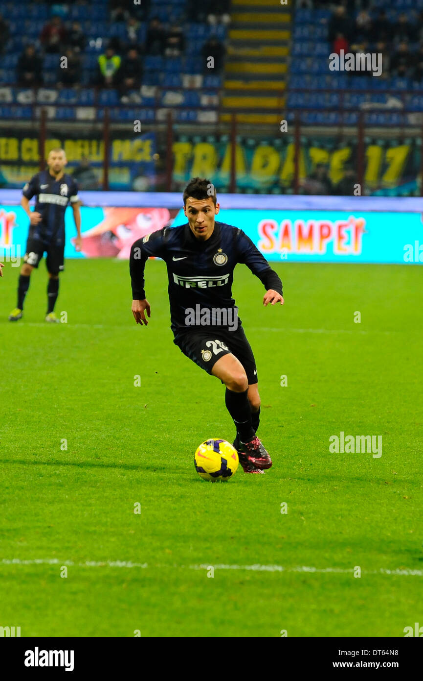 MIlan, Italy. 09th Feb, 2014. Ruben Botta of FC Internazionale in action  during the Italian Serie A League soccer match between Inter Milan and  Sassuolo at San Siro Stadium in Milan Credit: