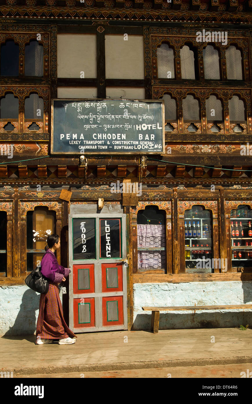 Bhutan, South Asia, Bumthang District, Jakar, exterior of local hotel ...