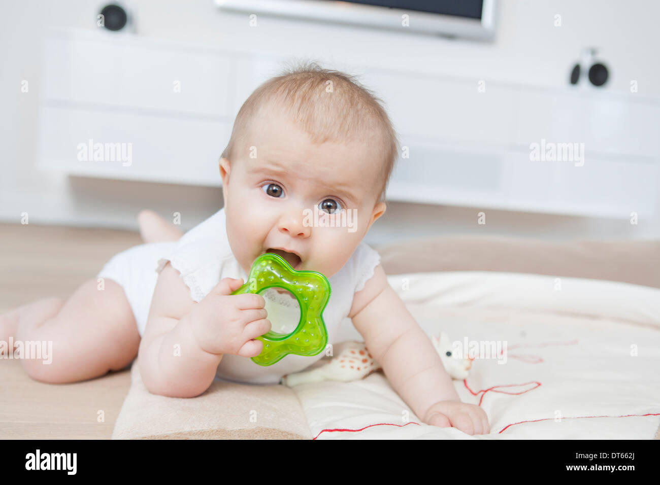 Baby biting teething ring Stock Photo Alamy