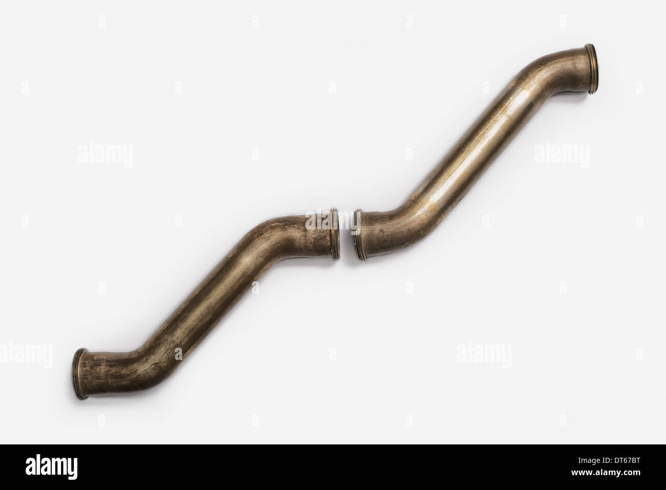 Copper Plumbing Pipe Sections. Two pieces of copper pipe. Shiny formed