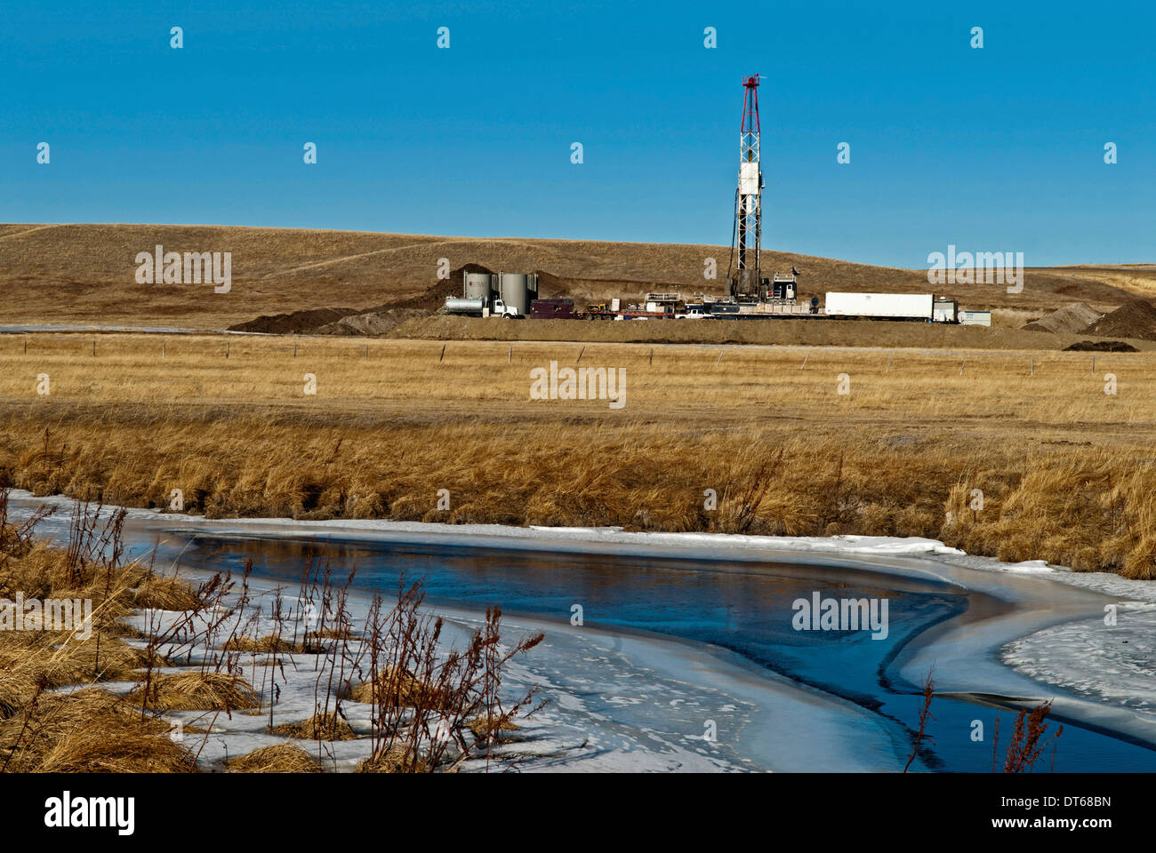 Canada, Alberta, Del Bonita, Fracking near a water source for tight