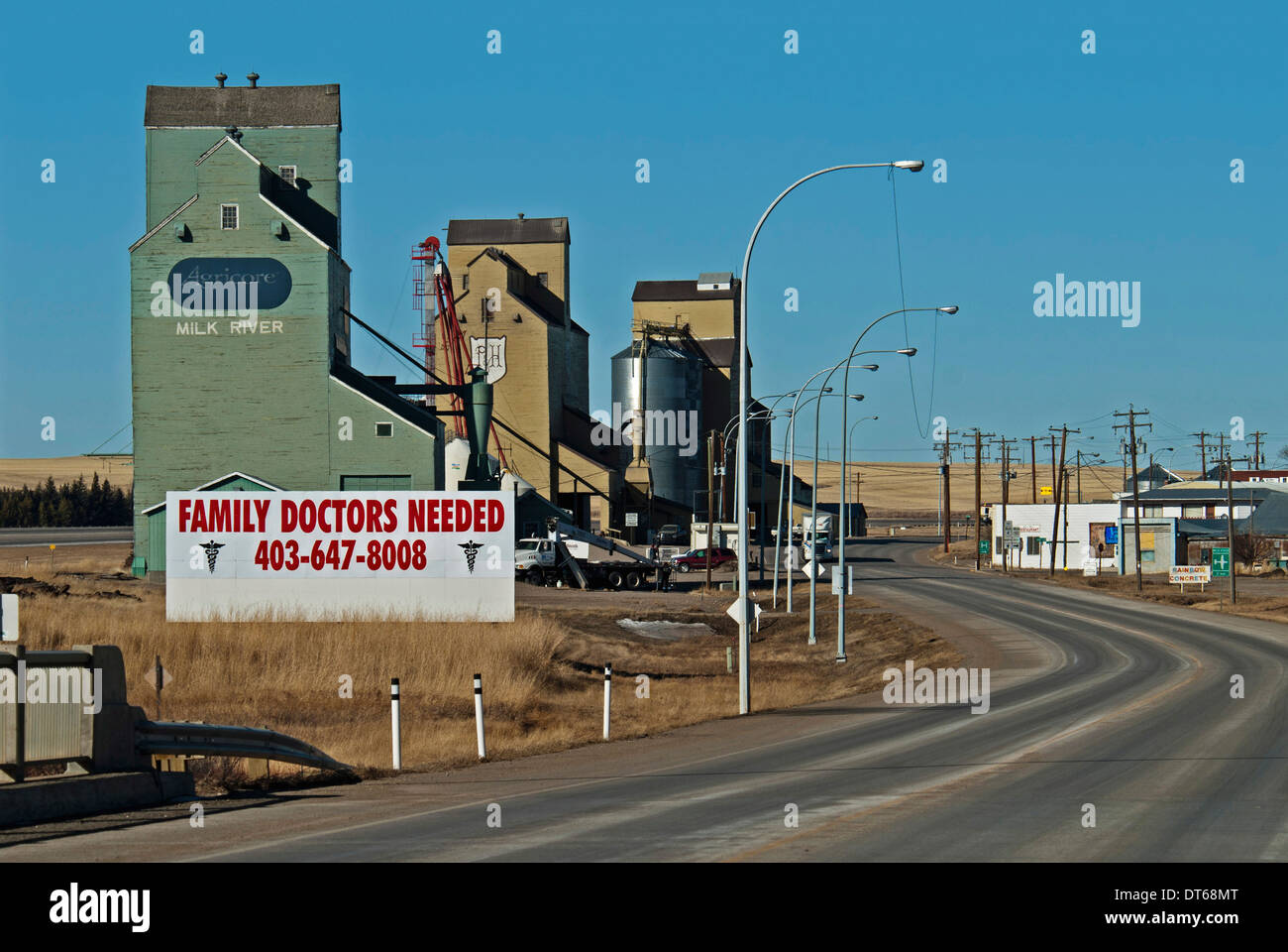 Canada, Alberta, Milk River, Old wooden grain silos or elevators still