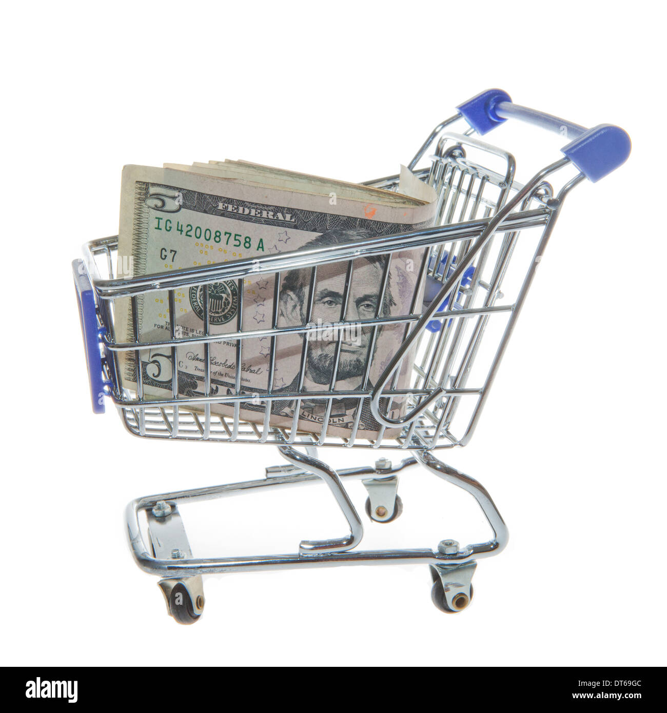 Shopping cart and American Dollars isolated on white Stock Photo