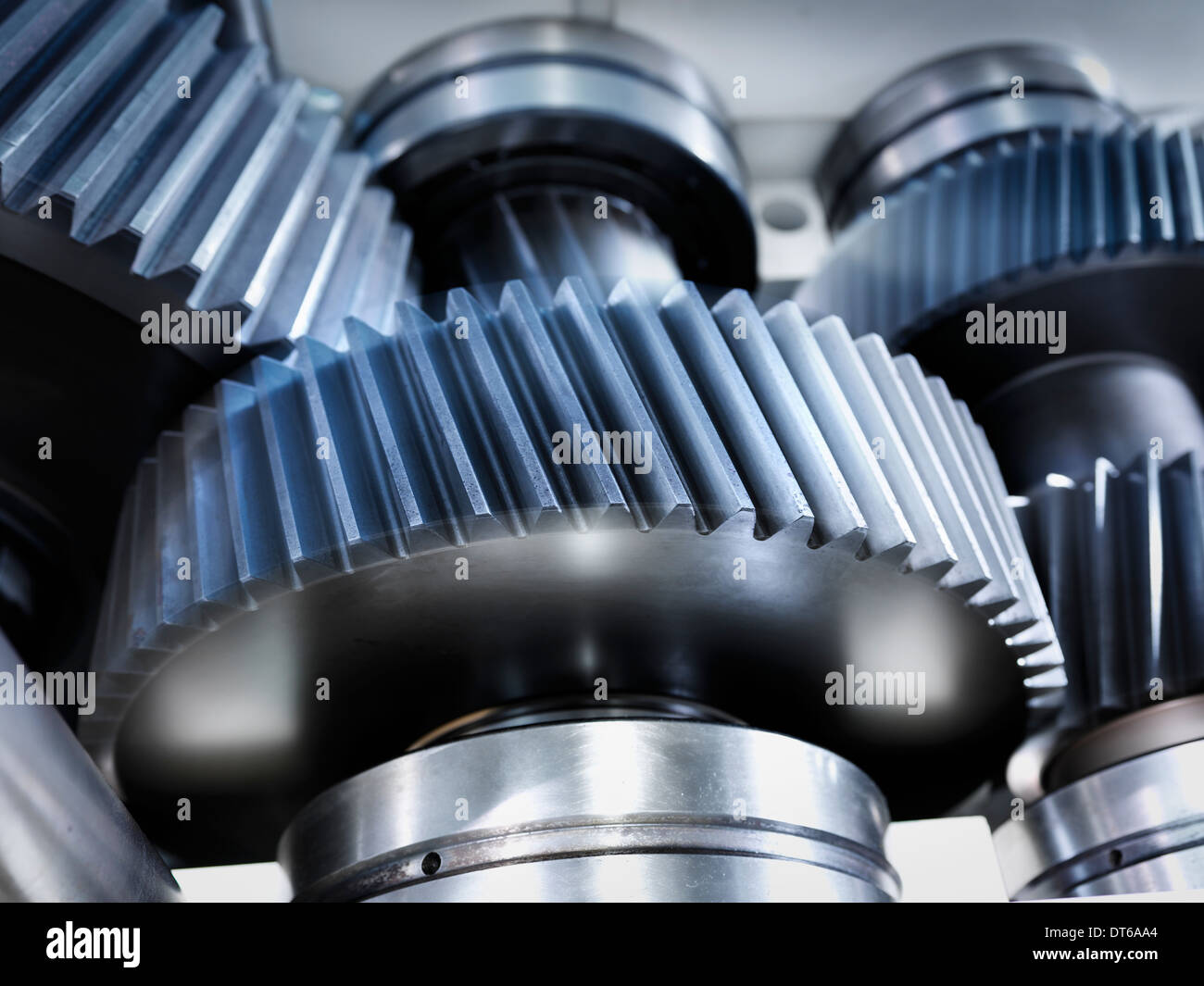 Close up of gears in industrial gearbox Stock Photo