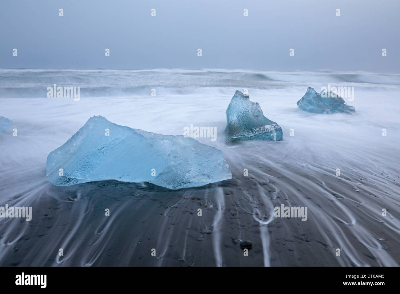 Ice blocks on beach near Glacier Lagoon Iceland Stock Photo