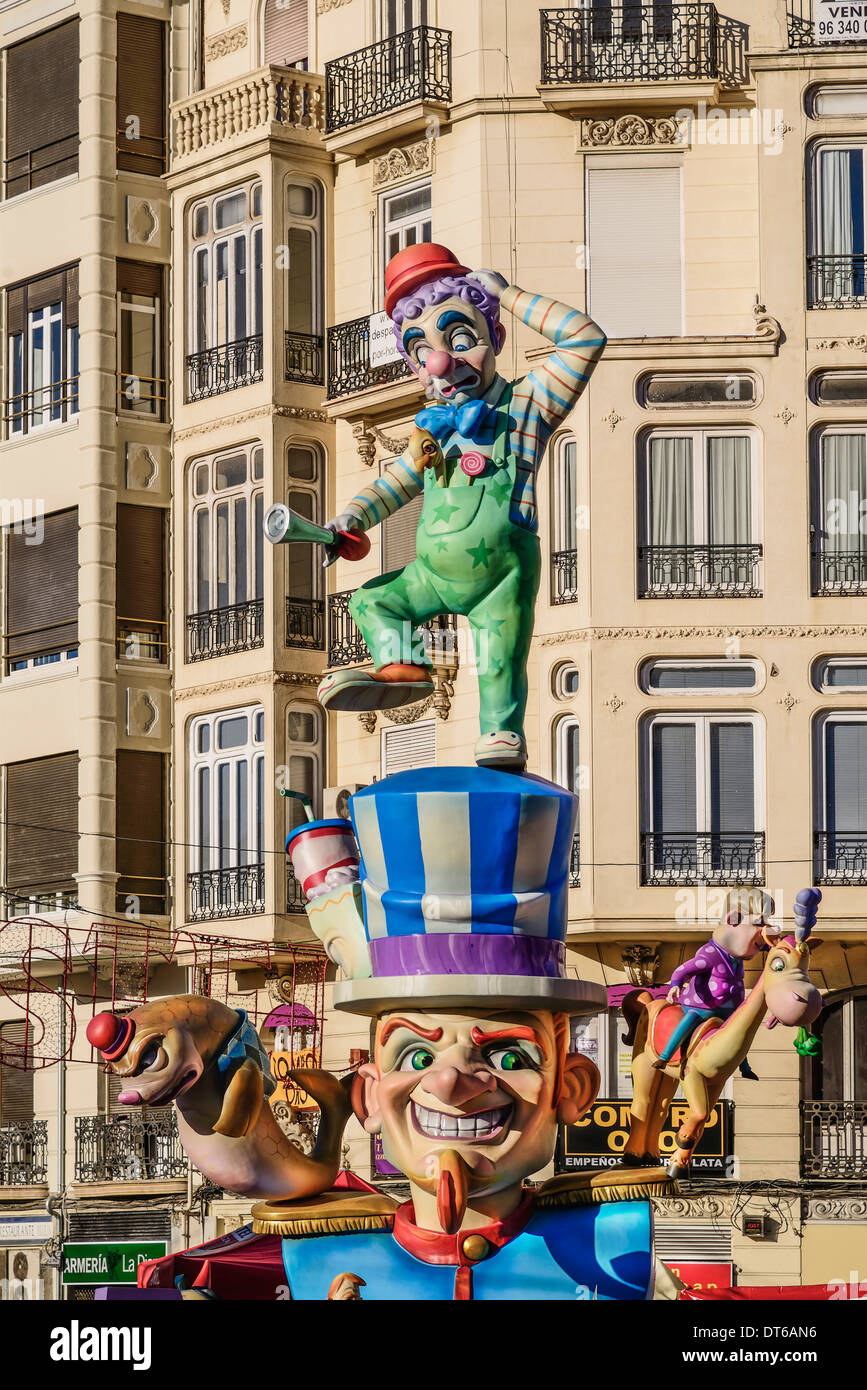 Spain, Valencia Province, Valencia, Papier Mache figure in the street during Las Fallas festival. Stock Photo