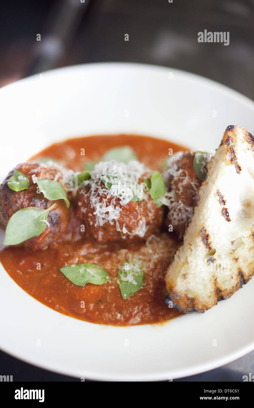 freshly prepared food. Grassfed beef meatballs in tomato sauce with