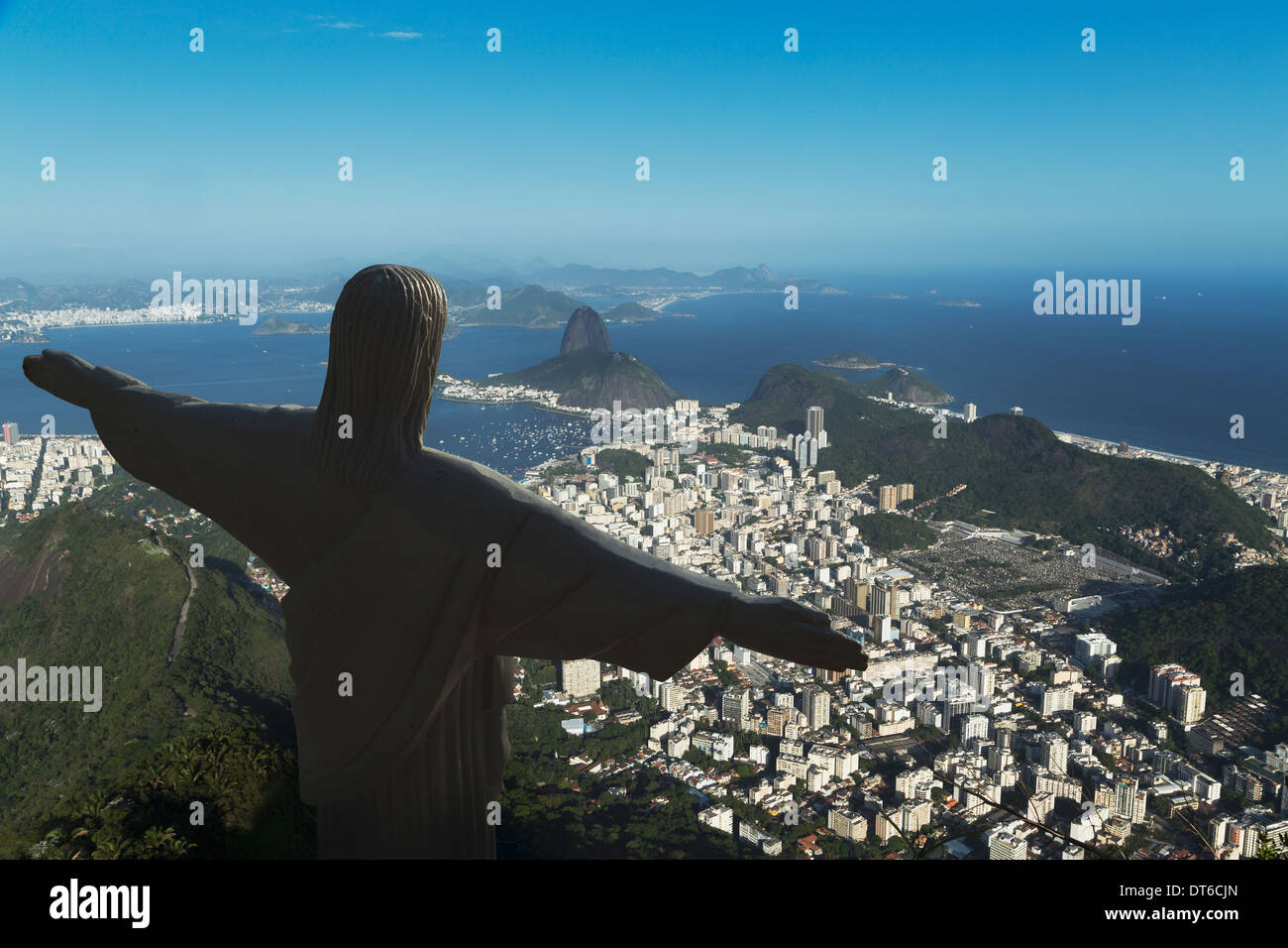 Christ the Redeemer statue and the coastline, Rio De Janeiro, Brazil Stock Photo