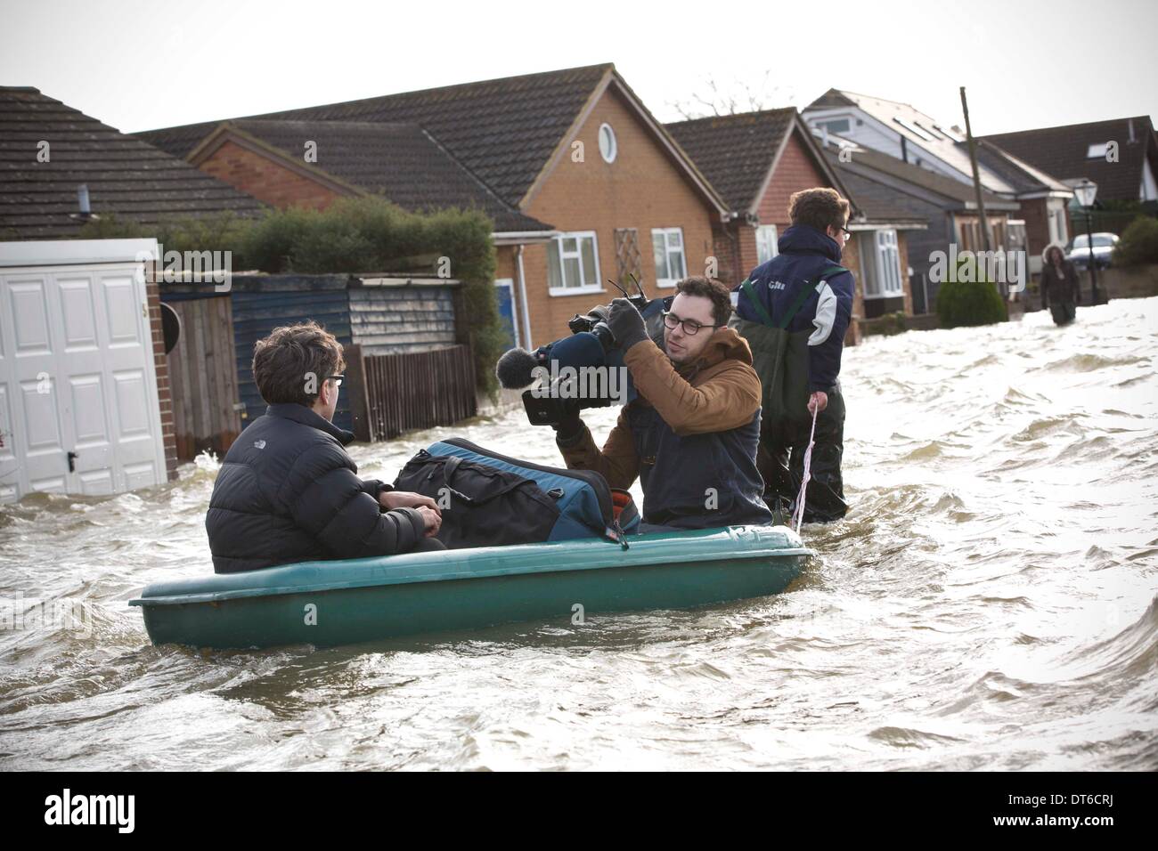 Shepperton, Greater London, UK. 9th Feb, 2014.  BBC filming the news crew filming of the winter floods in streets of Shepperton, located in the borough of Spelthorne, Greater London. Credit:  Jeff Gilbert/Alamy Live News Stock Photo