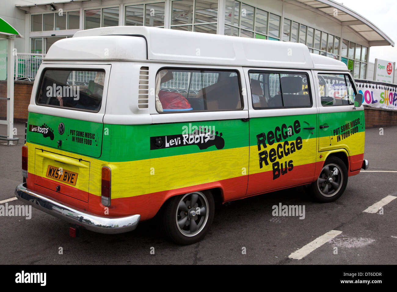 Reggae Reggae Levi Roots Tour Bus at Asda Supermarket Stock Photo - Alamy