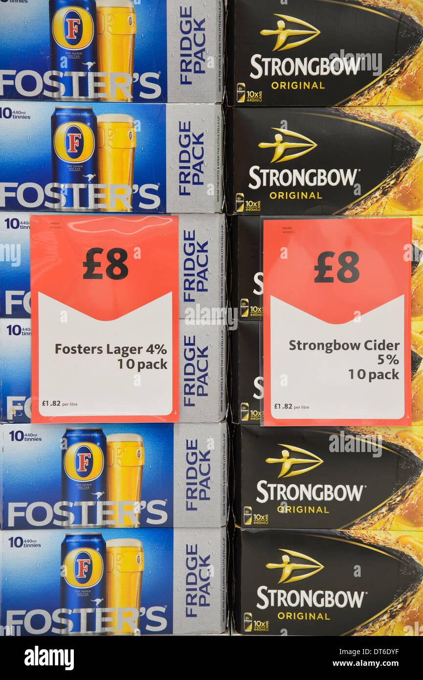 Cheap beer and Cider on special offer at a British supermarket Stock Photo