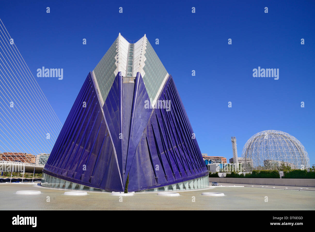 Spain, Valencia Province, Valencia, La Ciudad de las Artes y las Ciencias, City of Arts and Sciences, The Agora building. Stock Photo