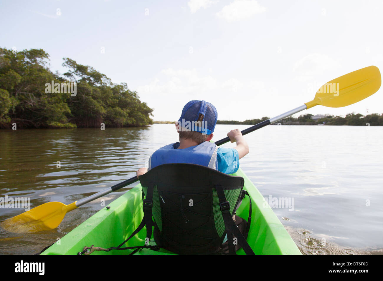 Young boy paddling canoe on tranquil river Stock Photo 66526333 Alamy