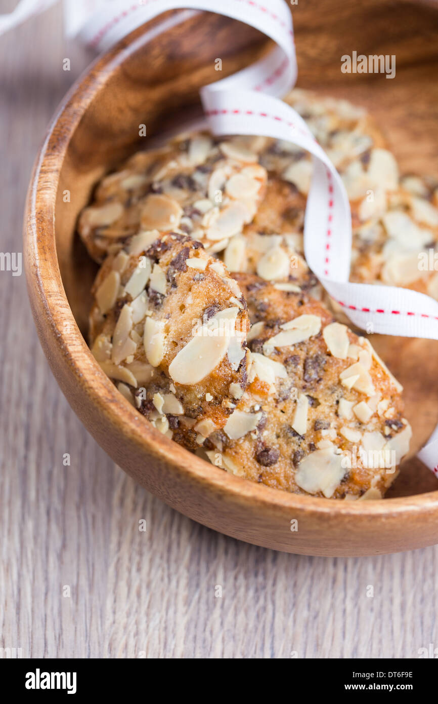 Chocolate chip cookies with red ribbon Stock Photo - Alamy