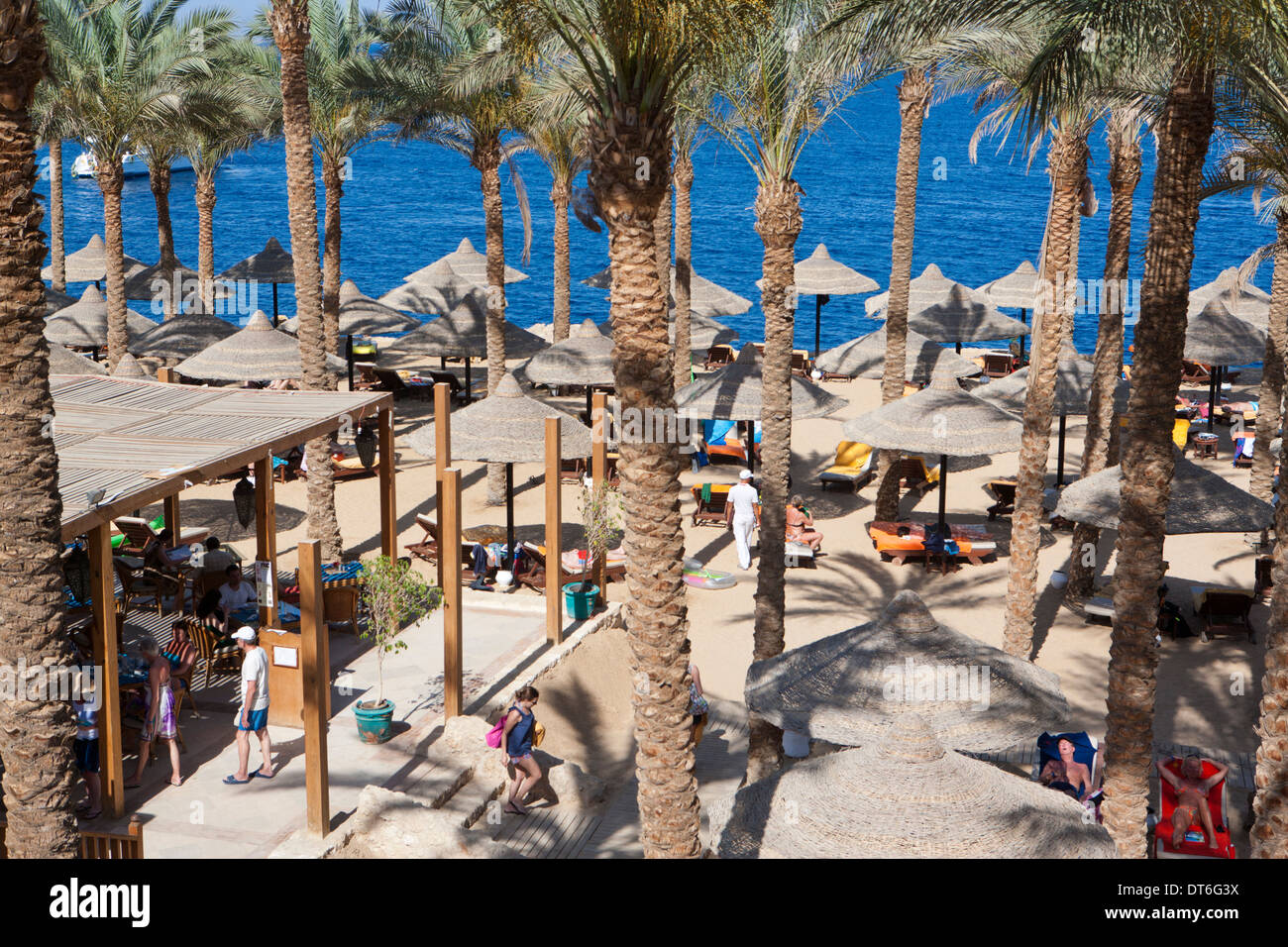 Private beach in Grand Sharm Hotel Egypt Stock Photo
