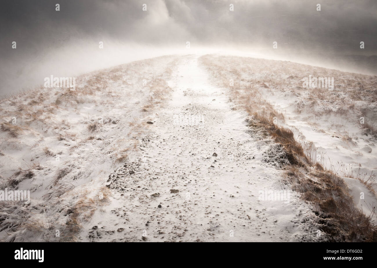 Spindrift on mountain footpath, Thornthwaite Crag, Kentmere Horseshoe
