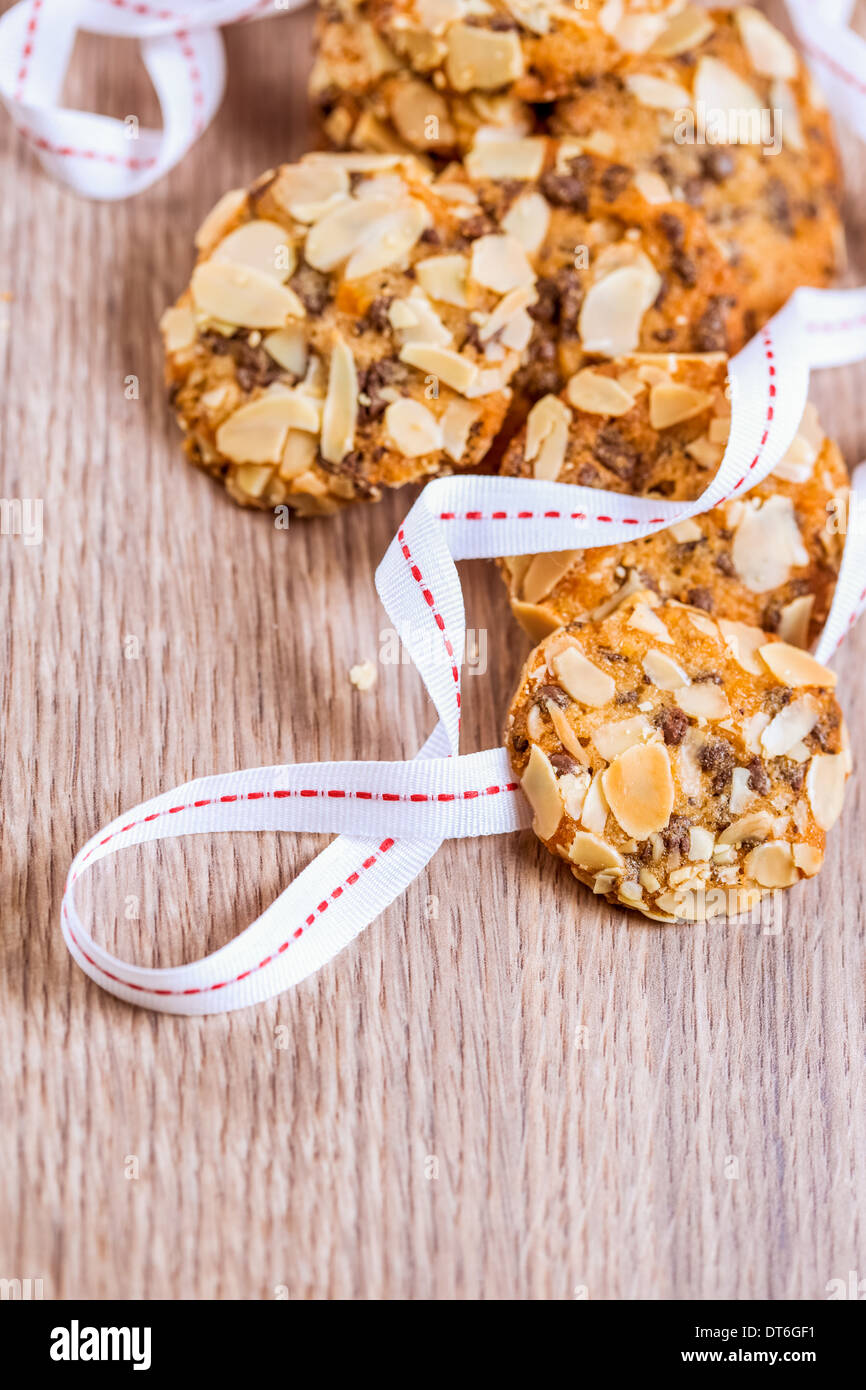 Chocolate chip cookies with red ribbon Stock Photo - Alamy