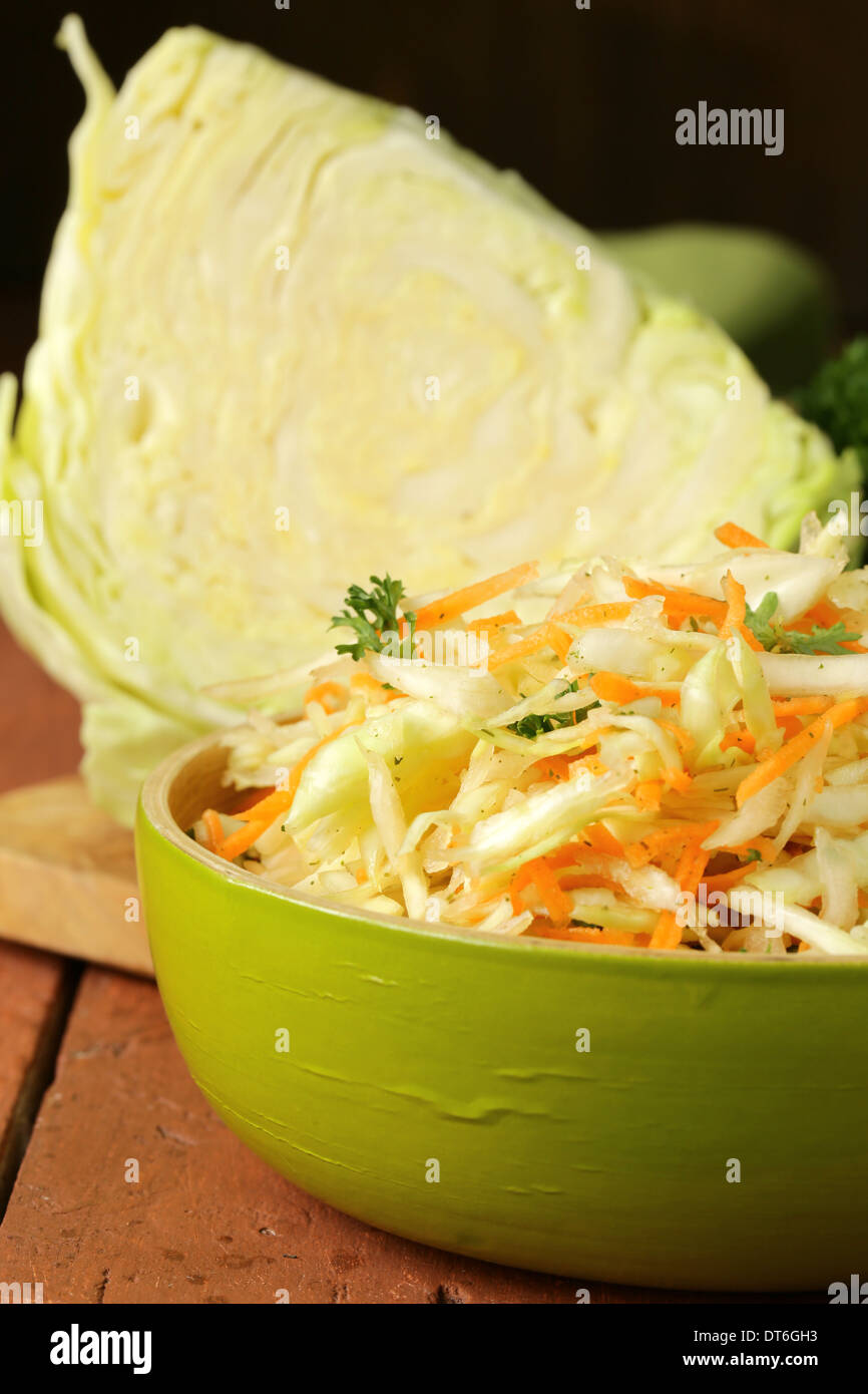 Traditional coleslaw (cabbage salad, carrot and mayonnaise Stock Photo