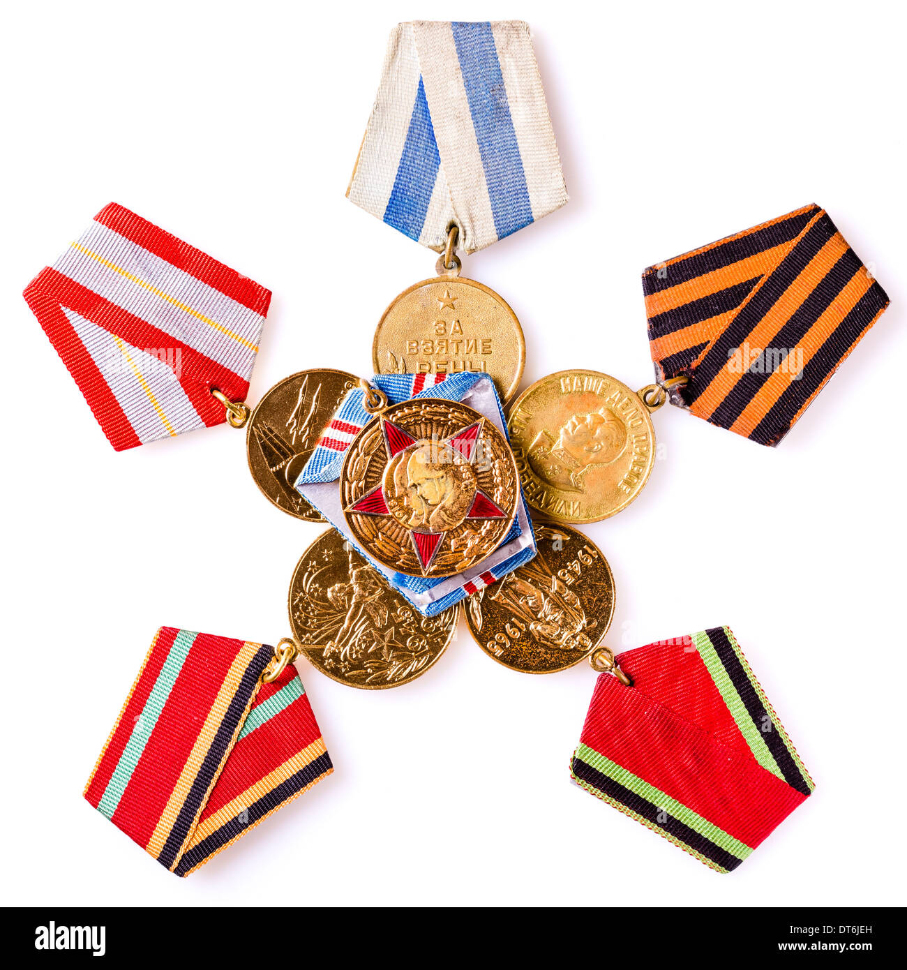 MINSK, BELARUS - FEB 06: Collection of Russian (soviet) medals for participation in the Second World War, February 06, 2014. Stock Photo