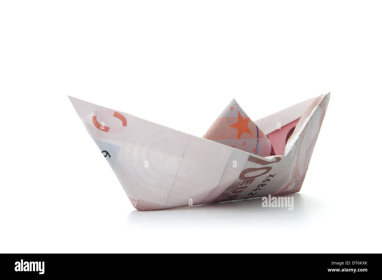 Euro banknote paper boat Stock Photo