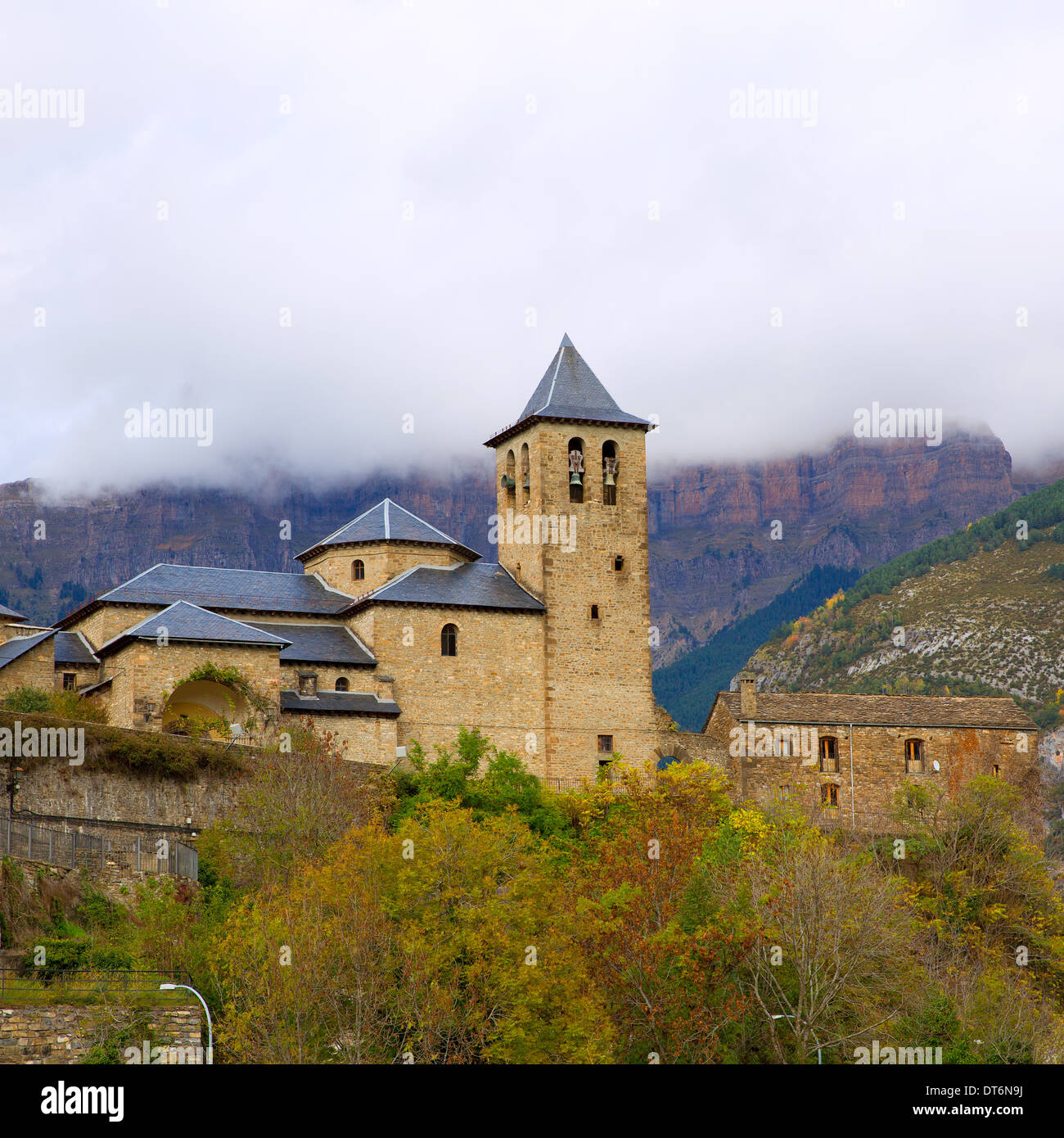 Torla Church in Pyrenees Ordesa Valley door Aragon Huesca Spain Stock Photo