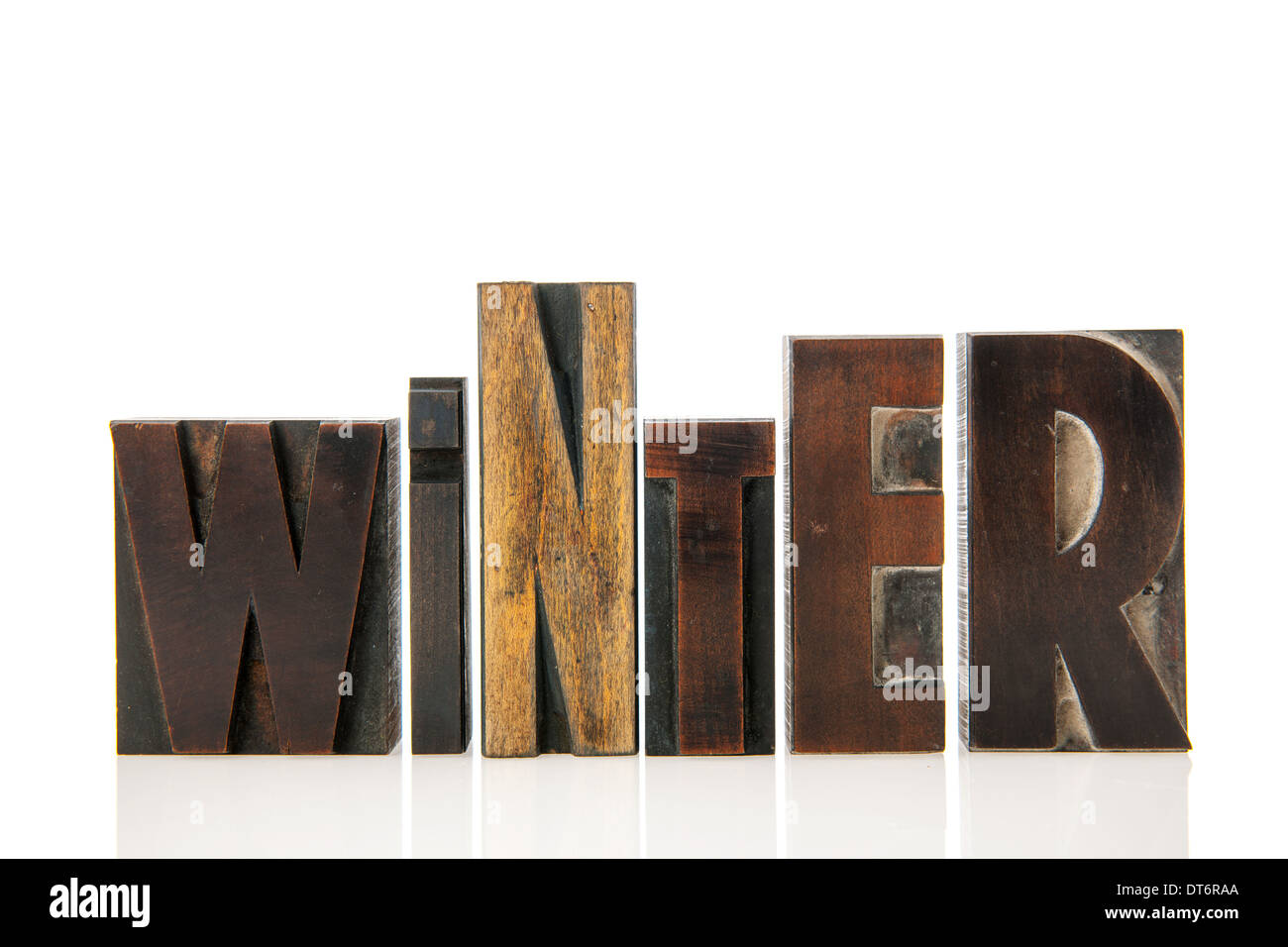 Winter In Vintage Print Letters Isolated Over White Background Stock Photo Alamy