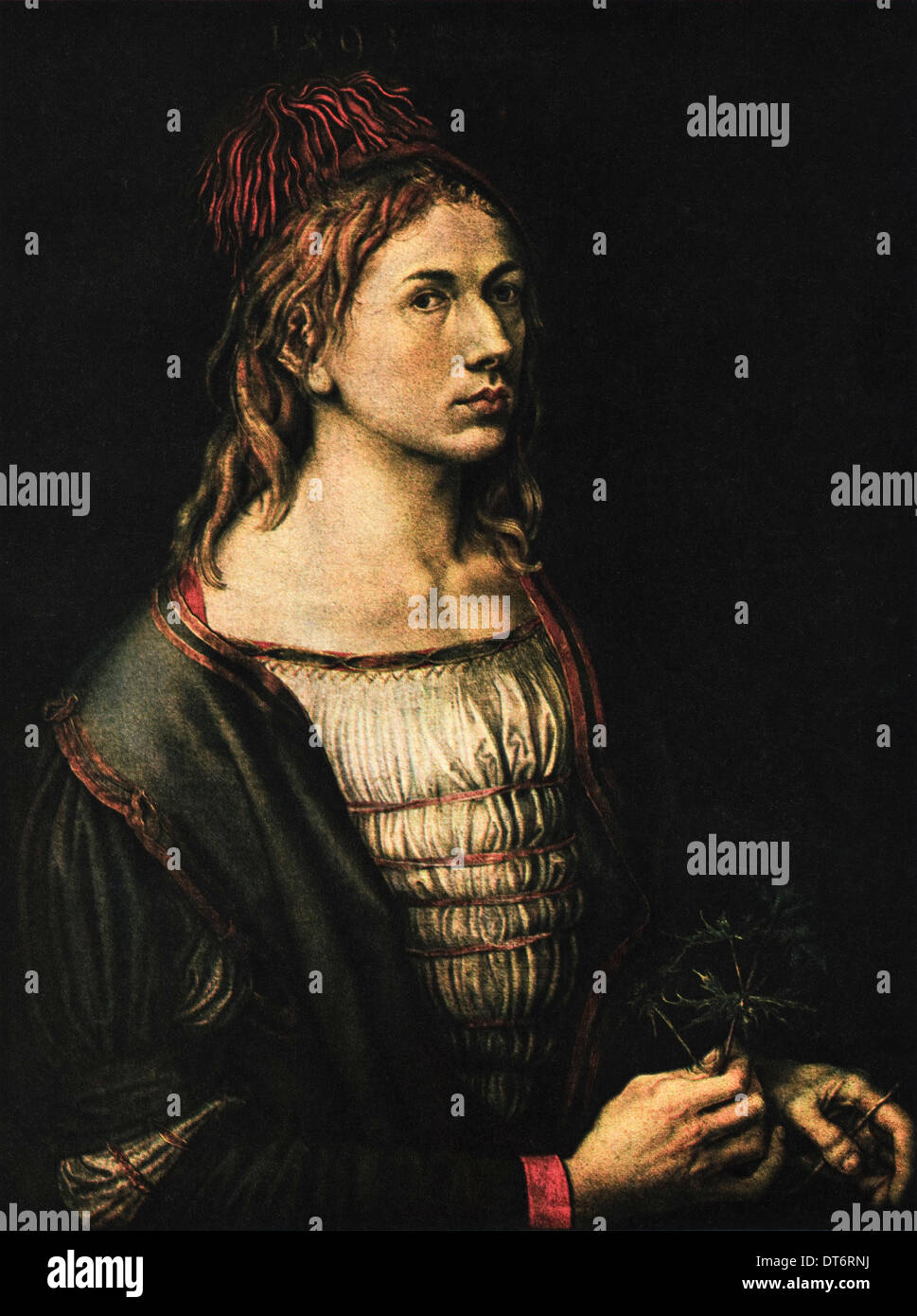 Self Portrait oil on vellum by Albrecht Durer circa 1493 German artist 1471 - 1528 Stock Photo
