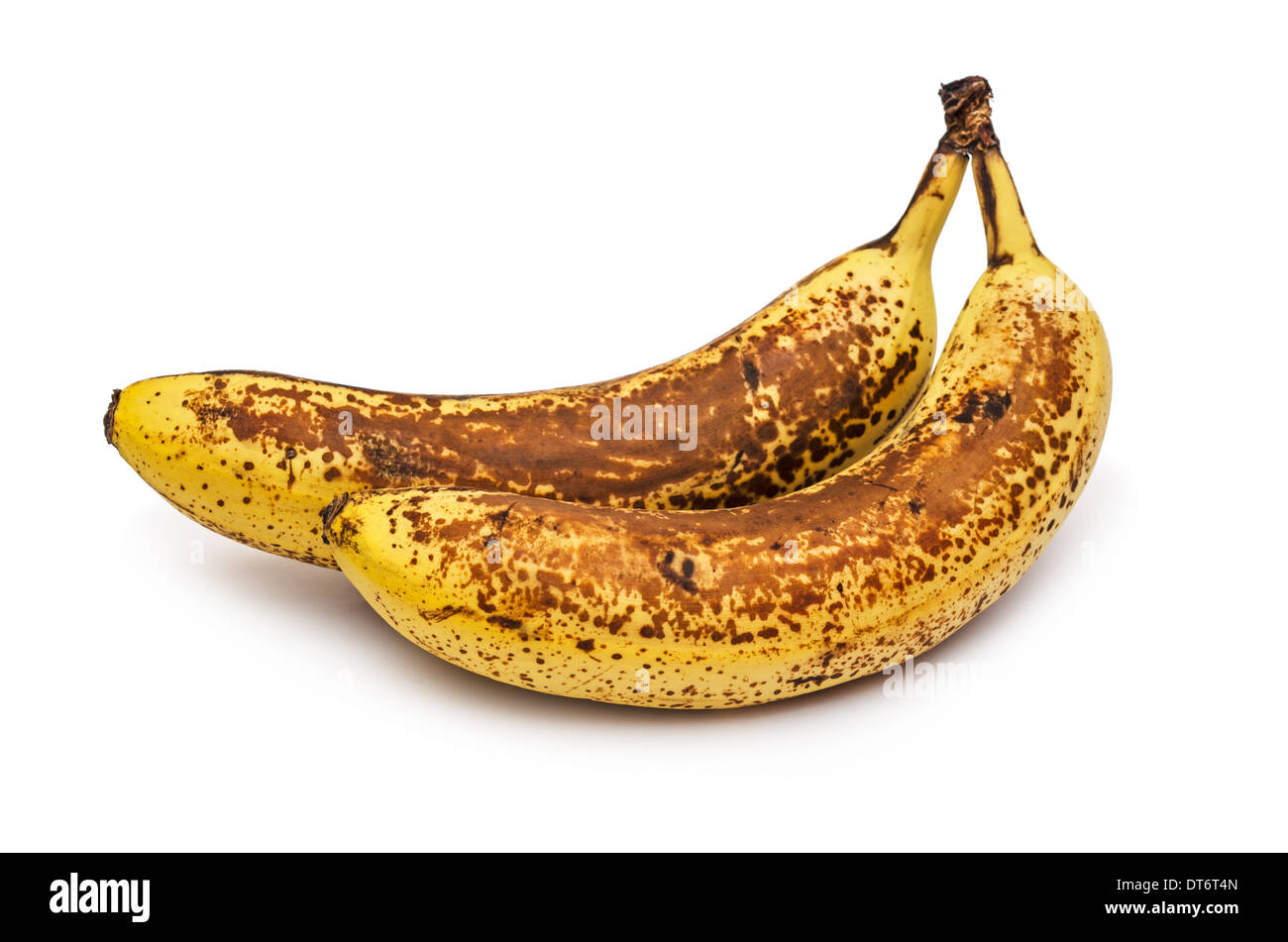 Overripe two bananas. Banana expired. Isolated on white background. Stock Photo