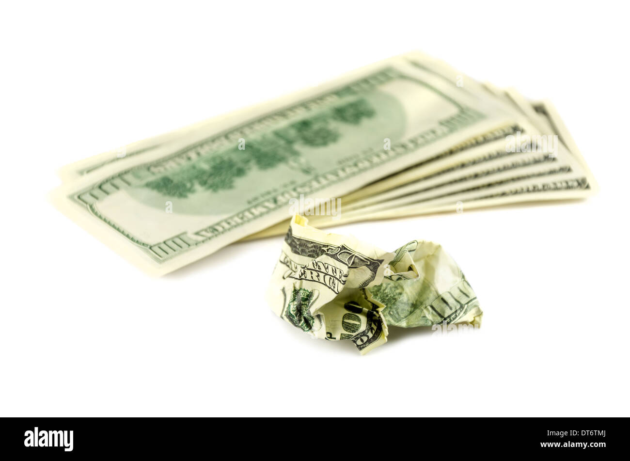crumpled one hundred dollars banknote isolated Stock Photo