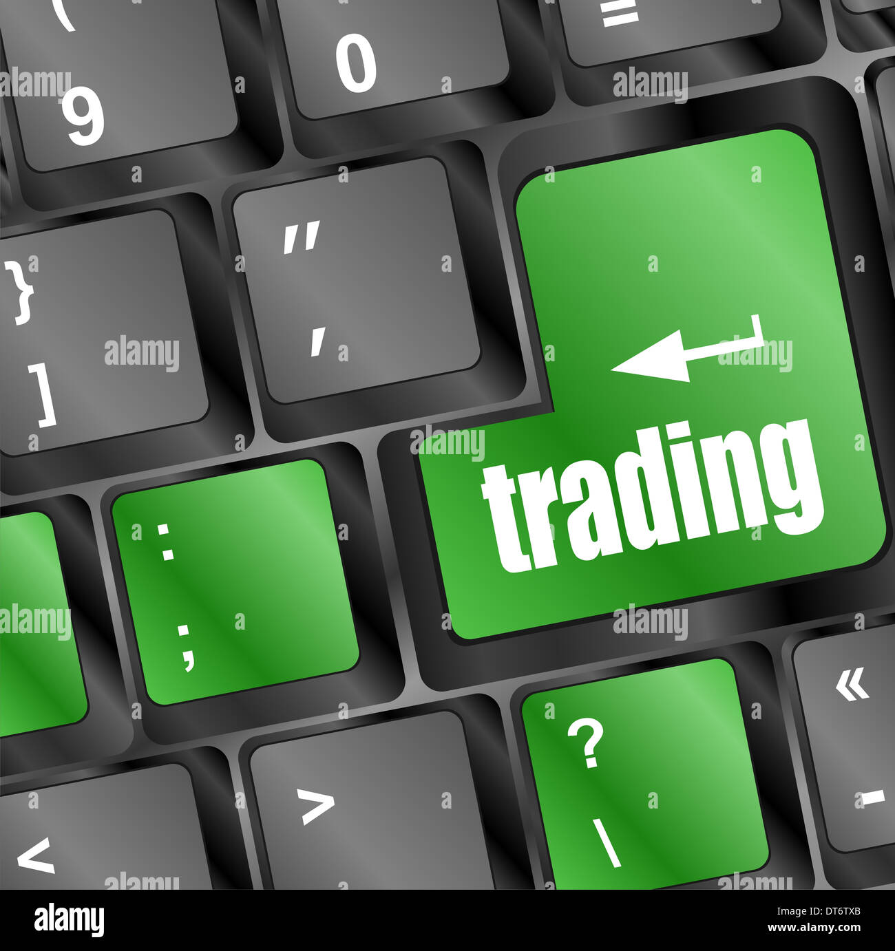 business concept. Button on Modern Computer Keyboard with Word trading ...