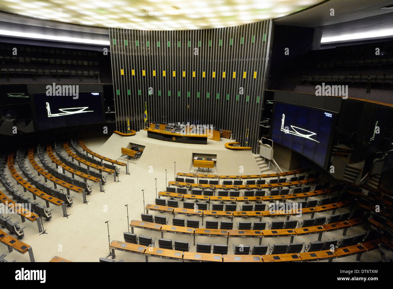 Interior of the Brazilian Chamber of Deputies is a federal legislative body and the lower house of the National Congress of Brazil (Brazilian Parliame Stock Photo