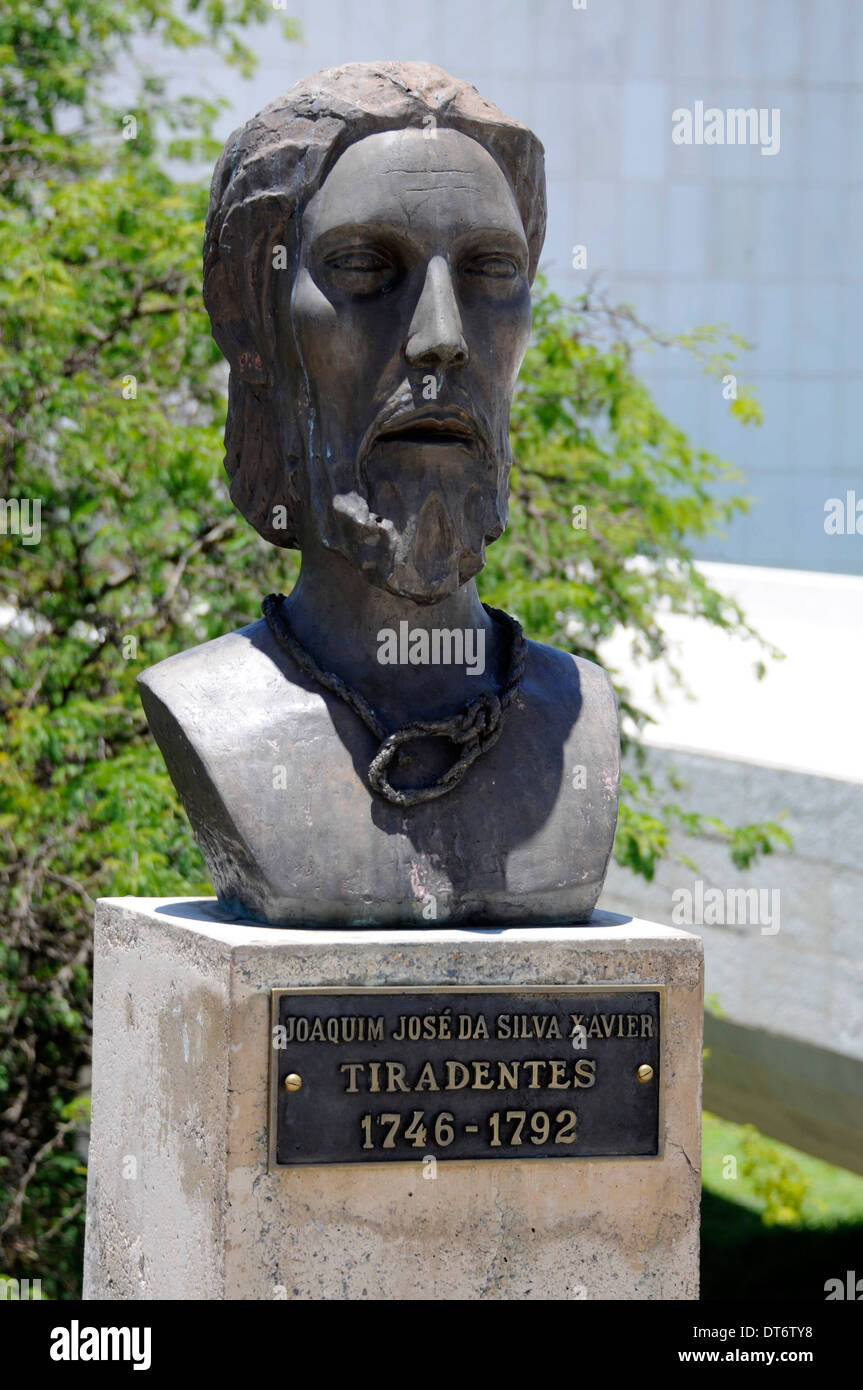 A bust of Joaquim José da Silva Xavier, known as Tiradentes on Three Power Square in Brasilia, Brazil. Stock Photo