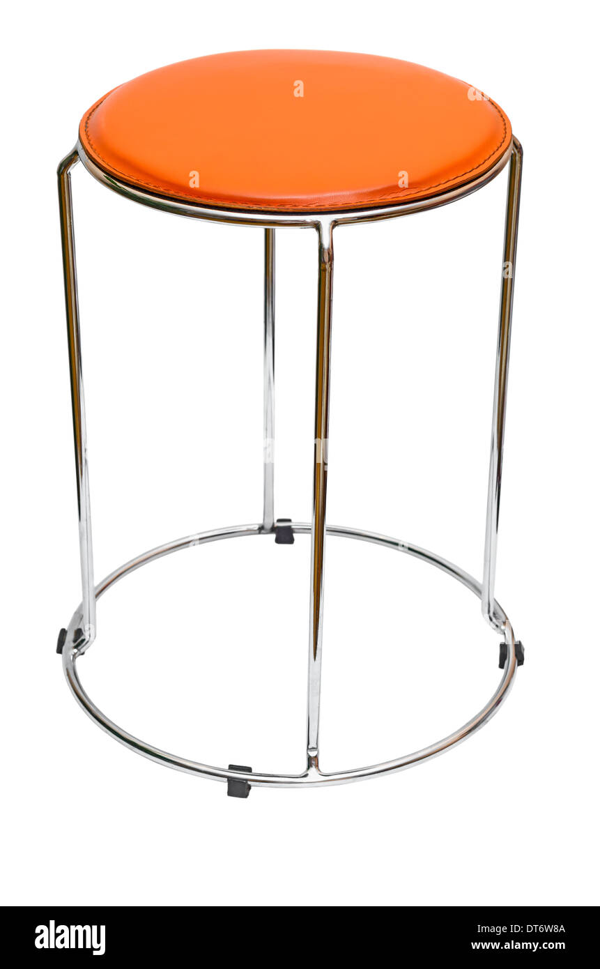 Modern Orange Kitchen Stool Made Of Metal Isolated On Withe Background