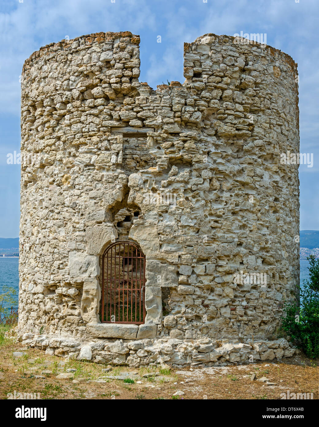 Ruins of the ancient ancient tower at seaside Nessebar, Bulgaria Stock Photo