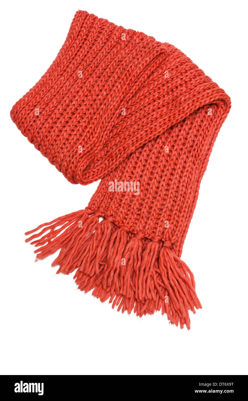 Red winter scarf isolated on white background Stock Photo