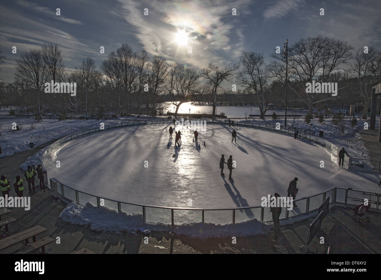 People enjoy ice skating in Prospect Park at the new LeFrak Center at Lakeside in 2014 Stock