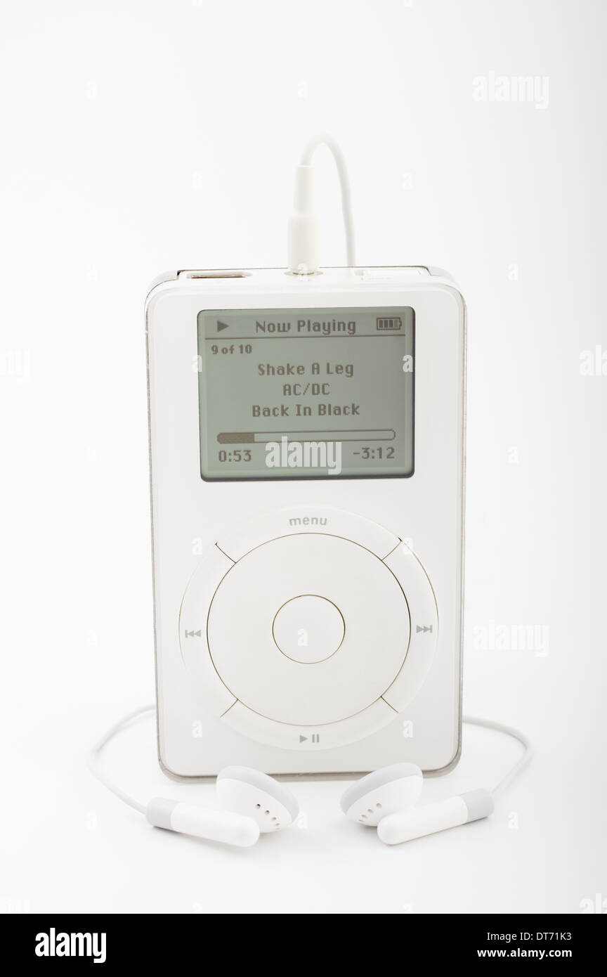Apple iPod 1st generation 2001 with mechanical scroll wheel Steve Jobs and Jonathan Ive creation Stock Photo