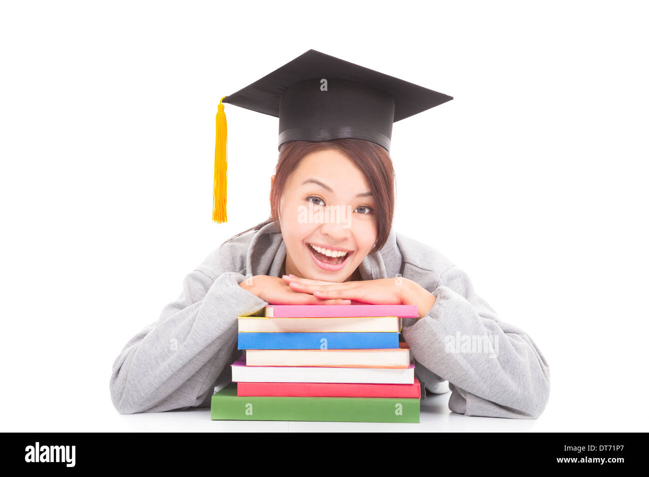 Young student leaning on stack of books hi-res stock photography and ...