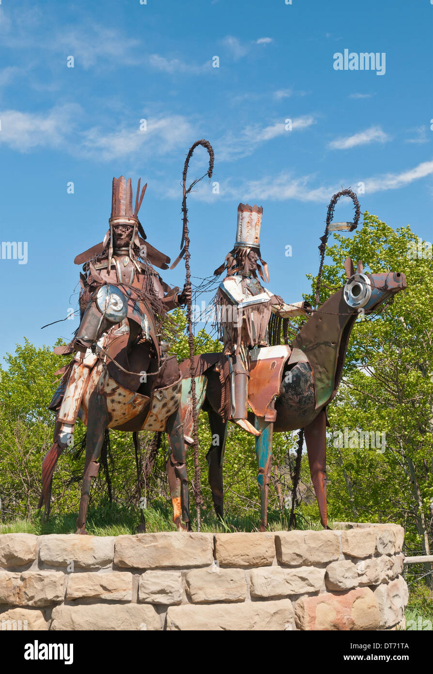 Montana, Blackfeet Nation, roadside scrap metal sculpture, near Glacier NP Stock Photo