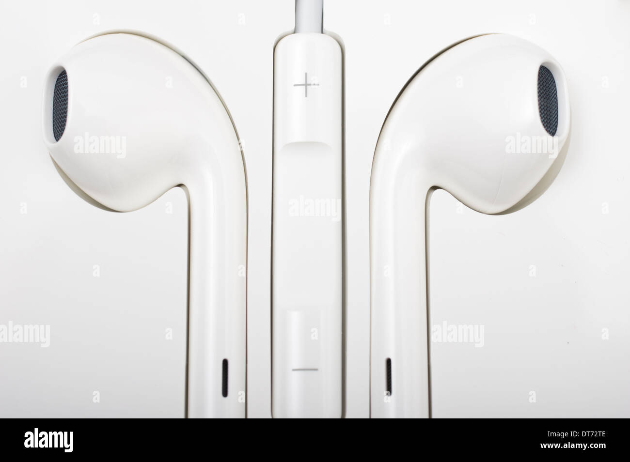 Apple EarPods ( new earbuds) iconic white earphones Stock Photo