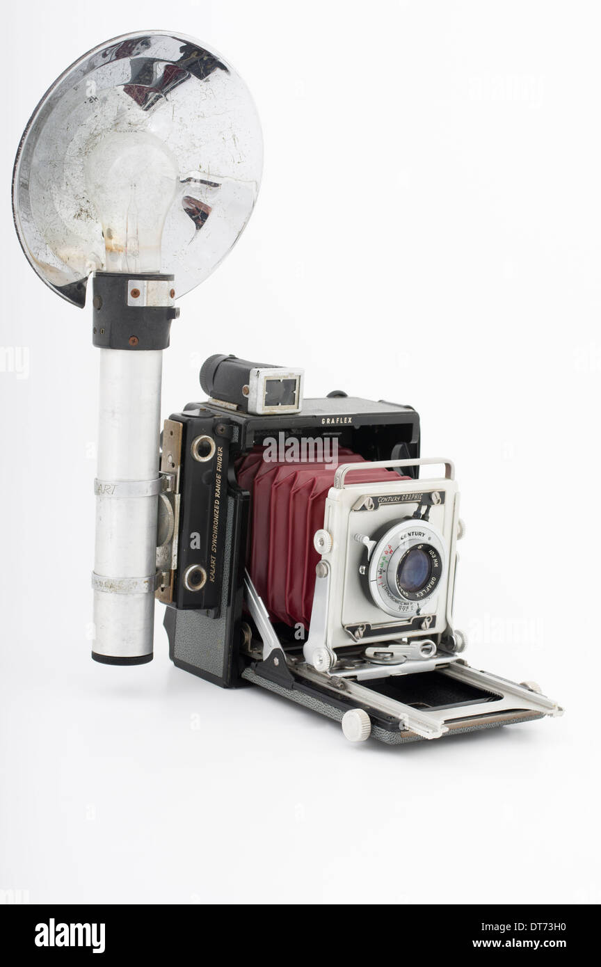 Graflex Century Graphic Press Camera with flash bulb. Stock Photo